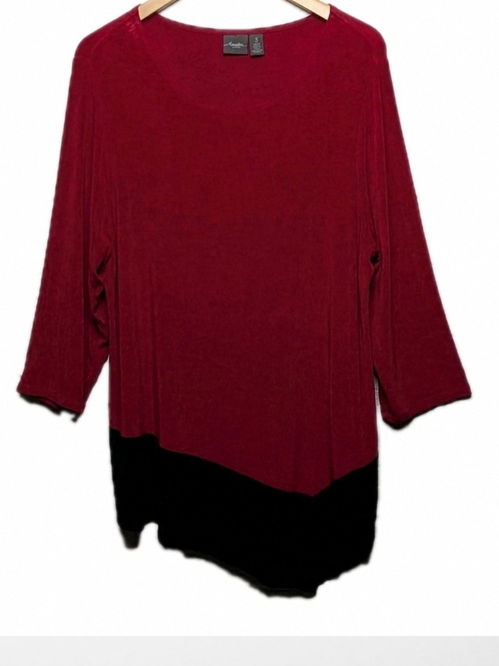 Chicos Travelers Knit Tunic Top XL Asymmetrical Cut Red Black Chicos 3